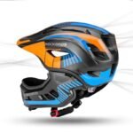 Rockbros TT-32SOBL-S childrens bicycle helmet with removable chinbar, size S - black and orange - Image 5