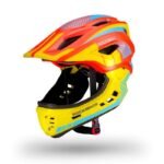 Rockbros TT-32SOYB-S childrens bicycle helmet with detachable chinbar, size S - yellow-orange