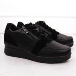 Sergio Leone PB236-S womens leather wedge sneakers, black - Image 2