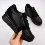 Sergio Leone PB236-S womens leather wedge sneakers, black