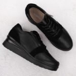 Sergio Leone PB236-S womens leather wedge sneakers, black - Image 3