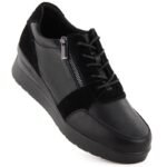 Sergio Leone PB236-S womens leather wedge sneakers, black - Image 4