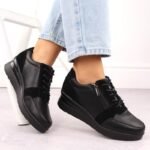 Sergio Leone PB236-S womens leather wedge sneakers, black - Image 5
