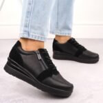 Sergio Leone PB236-S womens leather wedge sneakers, black - Image 6