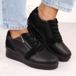 Sergio Leone PB236-S womens leather wedge sneakers, black - Image 7