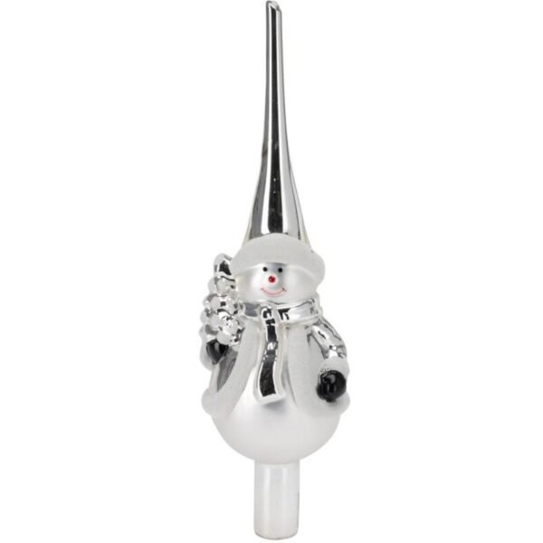 SILVER GLASS SNOWMAN CHRISTMAS TREE TOP