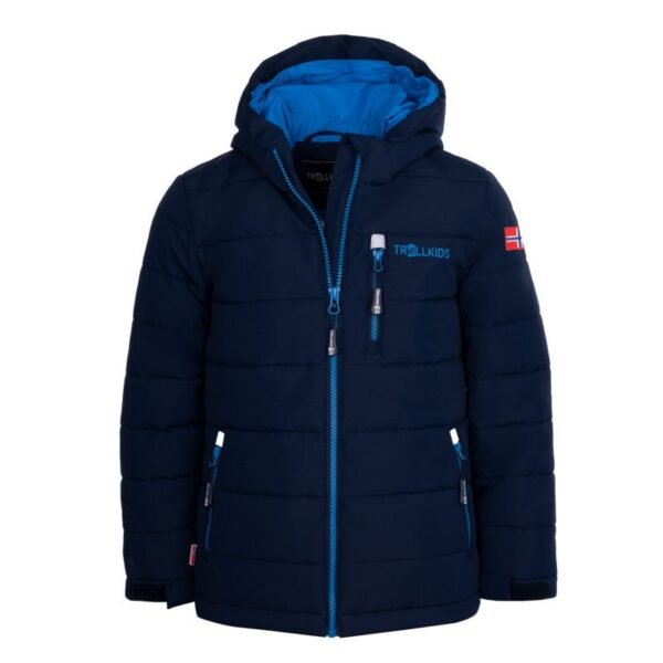 Trollkids Kids Hemsedal Snow Jacket XT Waterproof Hooded Ski Jacket Navy Blue (513-164)