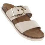Womens beige flip-flops with buckle Potocki 54325