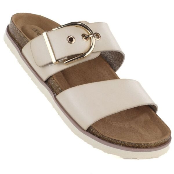 Womens beige flip-flops with buckle Potocki 54325