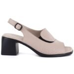 Womens beige leather high-heeled sandals Vinceza 26-66920 - Image 2