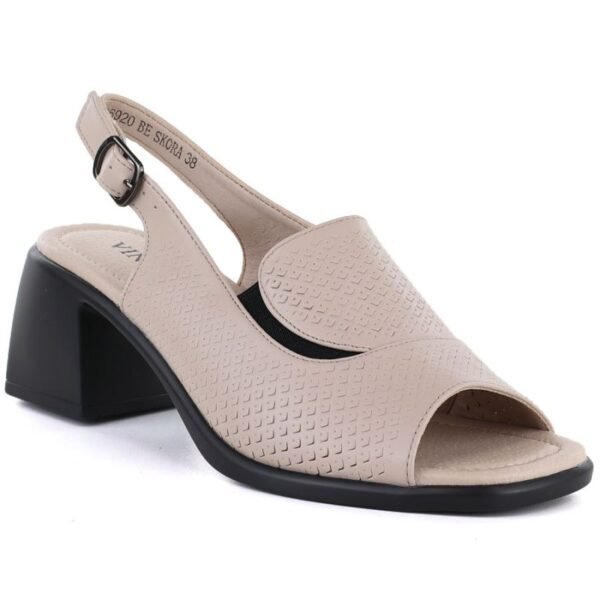 Womens beige leather high-heeled sandals Vinceza 26-66920