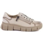 Womens beige leather platform shoes Cambell 26-19305 - Image 2