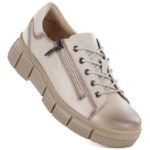 Womens beige leather platform shoes Cambell 26-19305