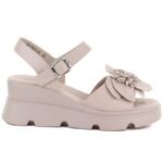 Womens beige leather wedge sandals Vinceza 26-79615 - Image 2