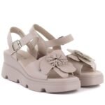Womens beige leather wedge sandals Vinceza 26-79615 - Image 3