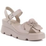 Womens beige leather wedge sandals Vinceza 26-79615