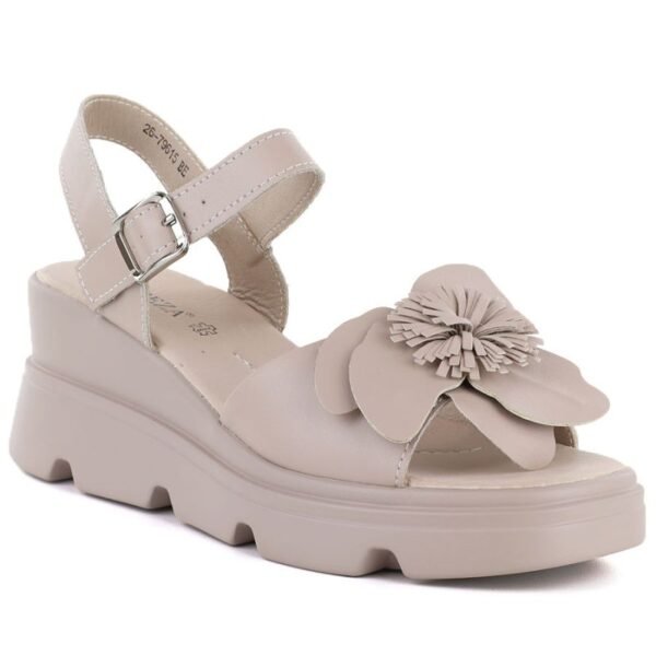 Womens beige leather wedge sandals Vinceza 26-79615