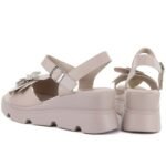 Womens beige leather wedge sandals Vinceza 26-79615 - Image 4