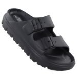 Womens black Big Star TT274A051 pool flip-flops with buckles