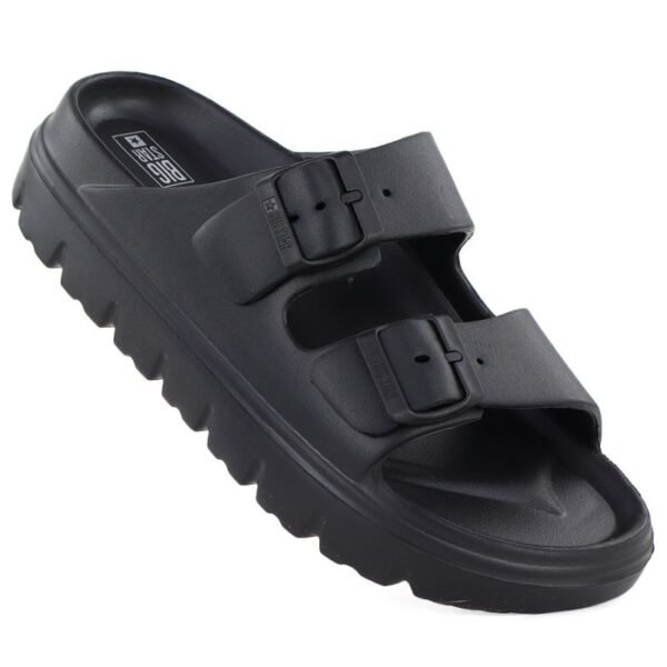 Womens black Big Star TT274A051 pool flip-flops with buckles