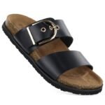 Womens black flip-flops with buckle Potocki 54325