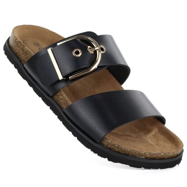 Womens black flip-flops with buckle Potocki 54325