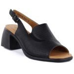 Womens black leather high-heeled sandals Vinceza 26-66920