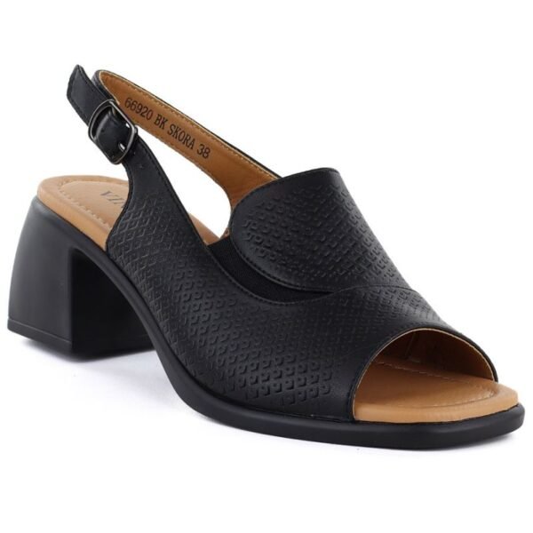 Womens black leather high-heeled sandals Vinceza 26-66920