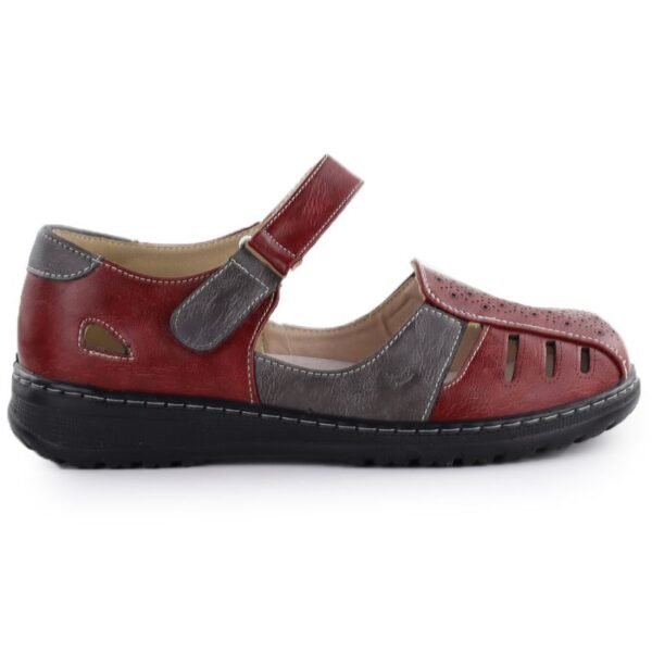 Womens comfortable burgundy openwork Velcro shoes Unisoft 9955
