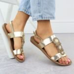 Womens flat sandals with decoration, melissa gold, Filippo DS6882 - Image 2
