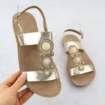Womens flat sandals with decoration, melissa gold, Filippo DS6882