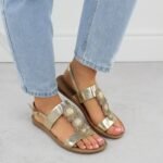 Womens flat sandals with decoration, melissa gold, Filippo DS6882 - Image 3
