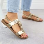 Womens flat sandals with decoration, melissa gold, Filippo DS6882 - Image 4
