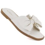 Womens flat slippers with bow white eVento 5479
