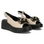 Womens gold leather wedge sandals Filippo DS7577 - Image 4