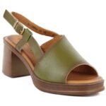 Womens green leather high-heeled sandals Vinceza 26-39994