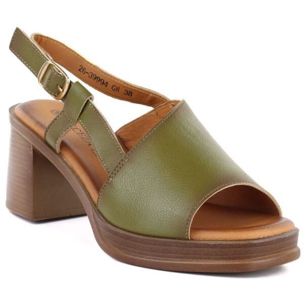 Womens green leather high-heeled sandals Vinceza 26-39994