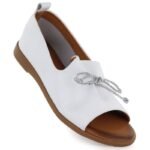 Womens leather open-toe shoes, white, Cambell 19388