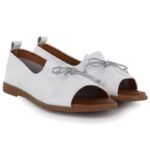 Womens leather open-toe shoes, white, Cambell 19388 - Image 3