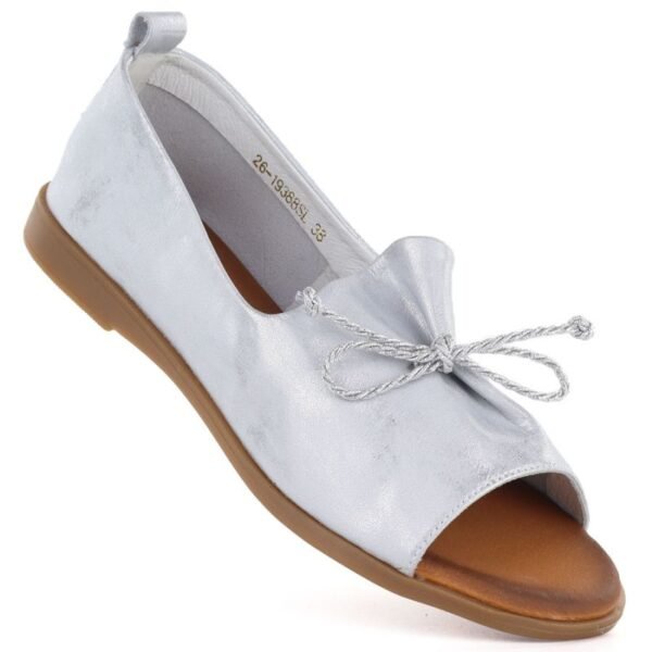 Womens leather open-toe silver shoes Cambell 19388