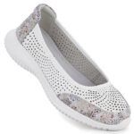 Womens leather openwork shoes, white, S.Barski 7036