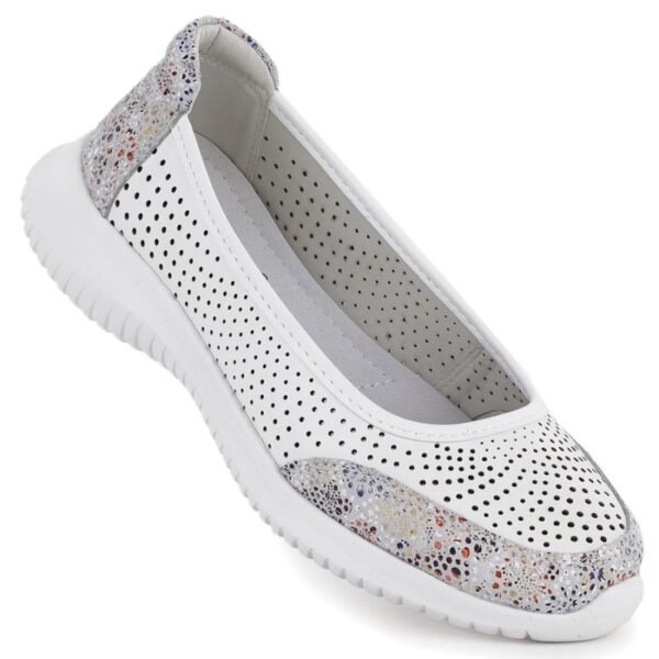 Womens leather openwork shoes, white, S.Barski 7036