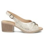 Womens leather sandals on a block, gold Filippo DS7645 - Image 2