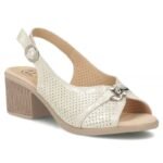 Womens leather sandals on a block, gold Filippo DS7645