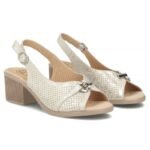 Womens leather sandals on a block, gold Filippo DS7645 - Image 4