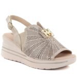 Womens leather sandals on a platform, gold wedge M.Daszyński 25144-4