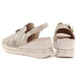 Womens leather sandals on a platform, gold wedge M.Daszyński 25144-4 - Image 4