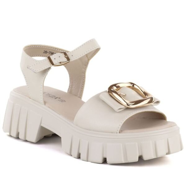 Womens leather sandals on a platform with decoration, beige Vinceza 26-79611