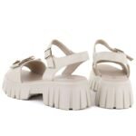 Womens leather sandals on a platform with decoration, beige Vinceza 26-79611 - Image 4