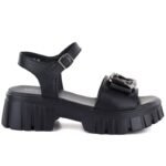 Womens leather sandals on a platform with decoration, black Vinceza 26-79611 - Image 2